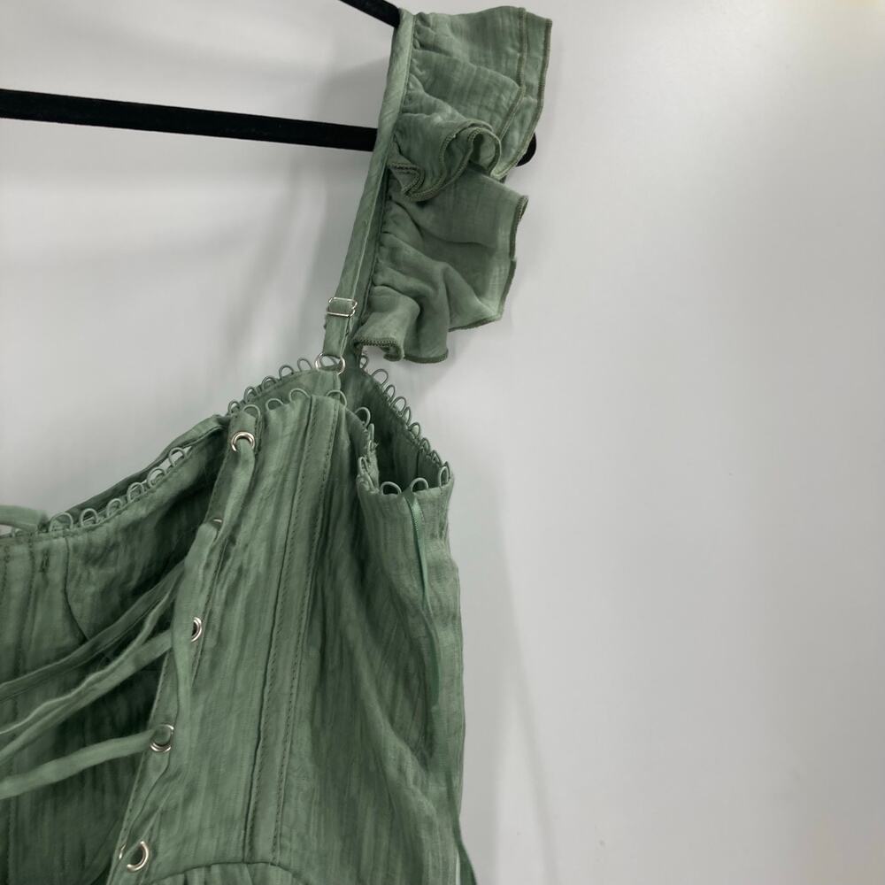 ASTR the Label Wedelia Bustier Midi Dress Sage Green Slit Milkmaid Peasant Med - Picture 8 of 13